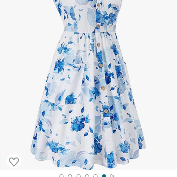 White dress with blue flowers perfect for summer vacation - Picture 6 of 6